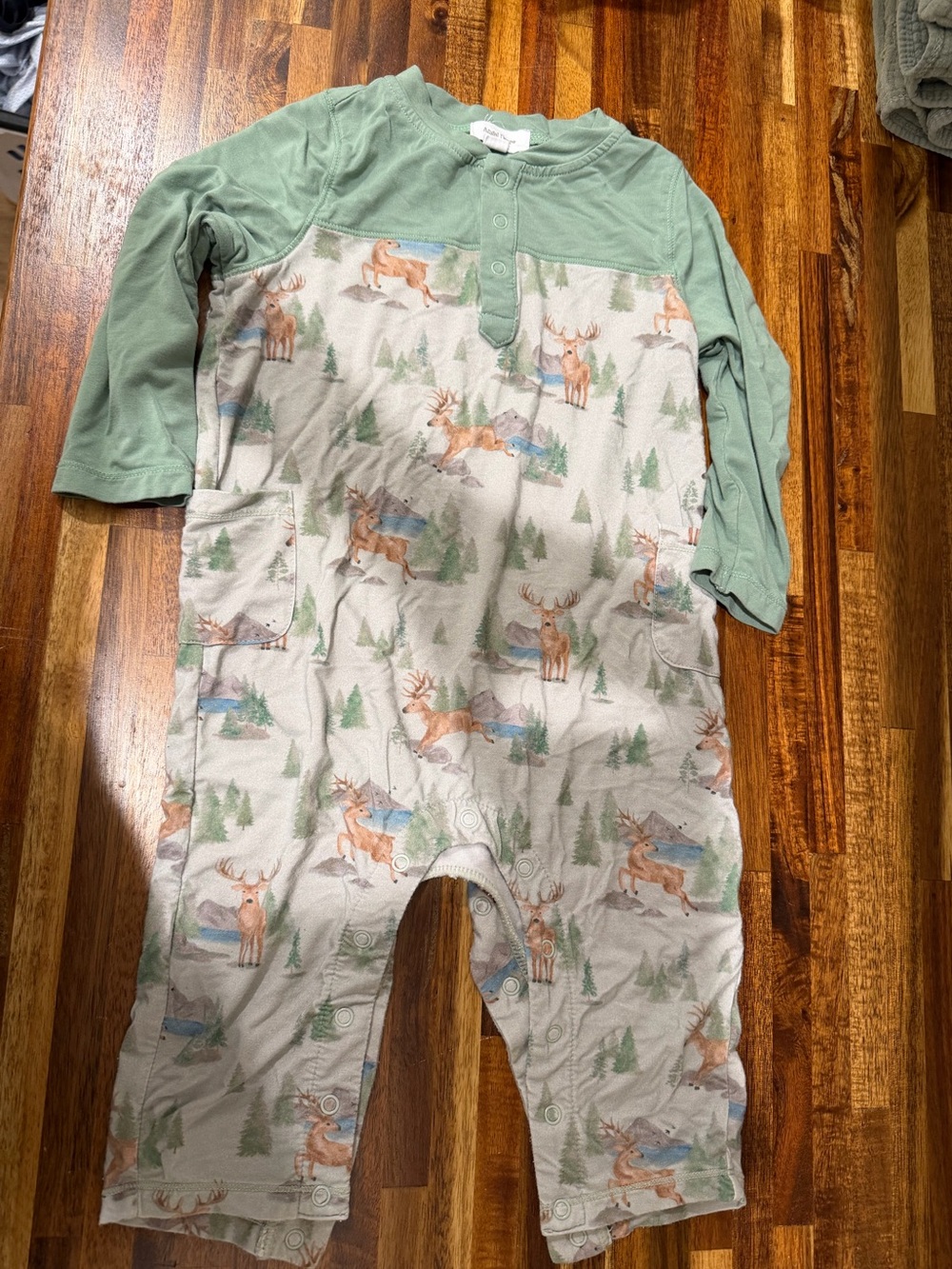 Angel Dear Sage Green & Cream Deer Print Footless Romper